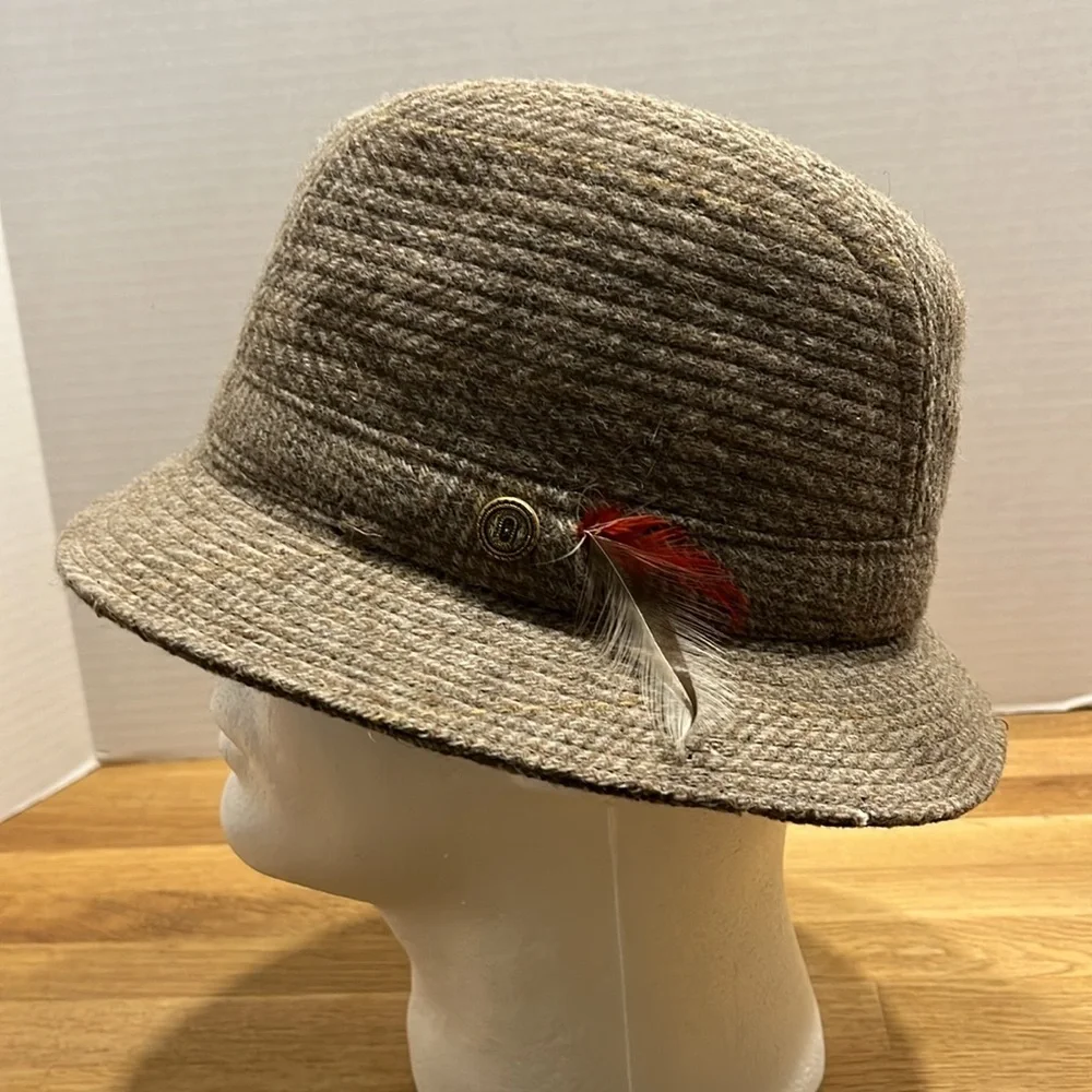 Vintage Hampshire Club Brown Tweed Fedora Hat 100% British Wool Men’s 7 7 1/8